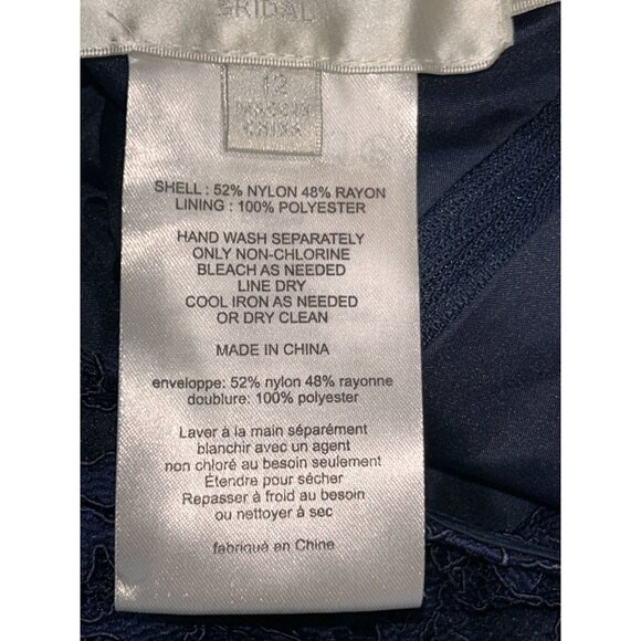 Davids Bridal Womens Short Sleeveless Illusion Lace Dress Size 12 Navy Blue Form - Picture 10 of 10